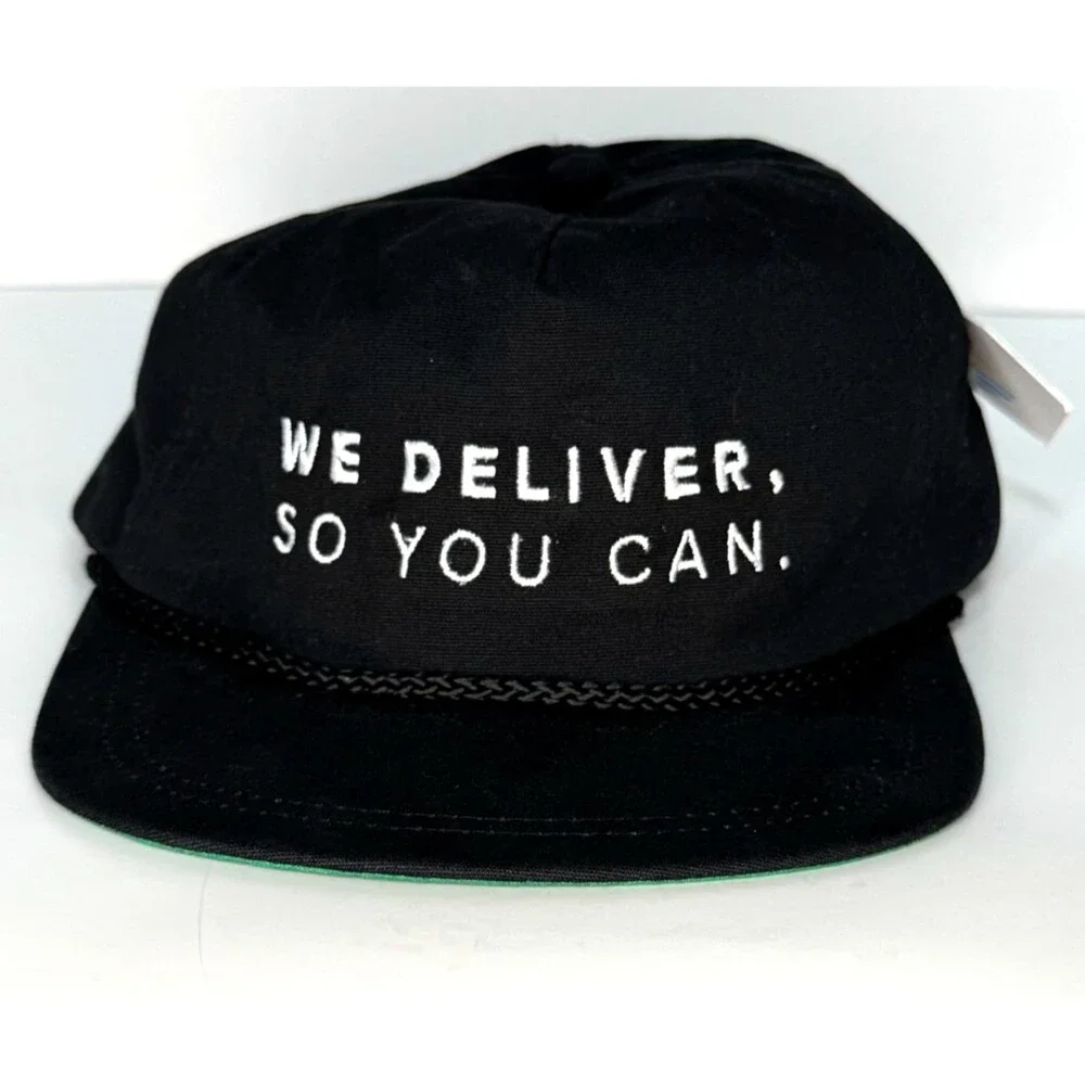 SNAG We Deliver So You Can Rope Hat Black Strapback Arrive Cap NWT